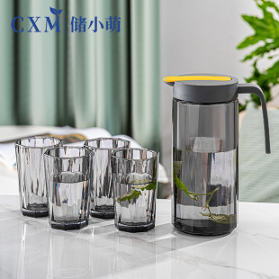 Cold Water Kettle Set Household Transparent Glass Large Capacity Cold Water Kettle Five-piece Set Vertical Pattern Water Set Opening Gift Wholesale