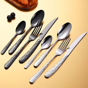 Cross-border foreign trade stainless steel knife, fork and spoon set 16-piece gold-plated black