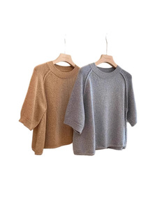 Broken gold knitting! Low-key chic metal fiber bright silk half sleeve knitted short sleeve 2025 early spring G032116