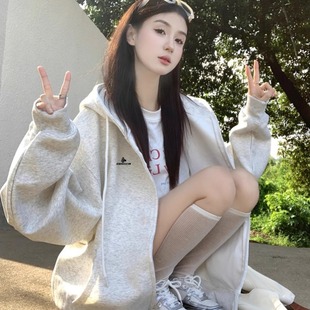 [Self-built factory in stock now released] Chinese cotton loose sweater women's winter hooded zipper jacket casual top