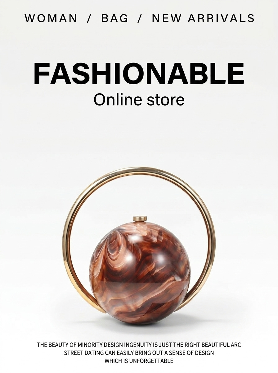 New 2025 runway style round electroplated handle PVC evening bag, simple runway style Chanel-inspired handbag, Instagram style.