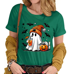 Halloween Ghost Pumpkin Bat Print Summer Casual T-shirts