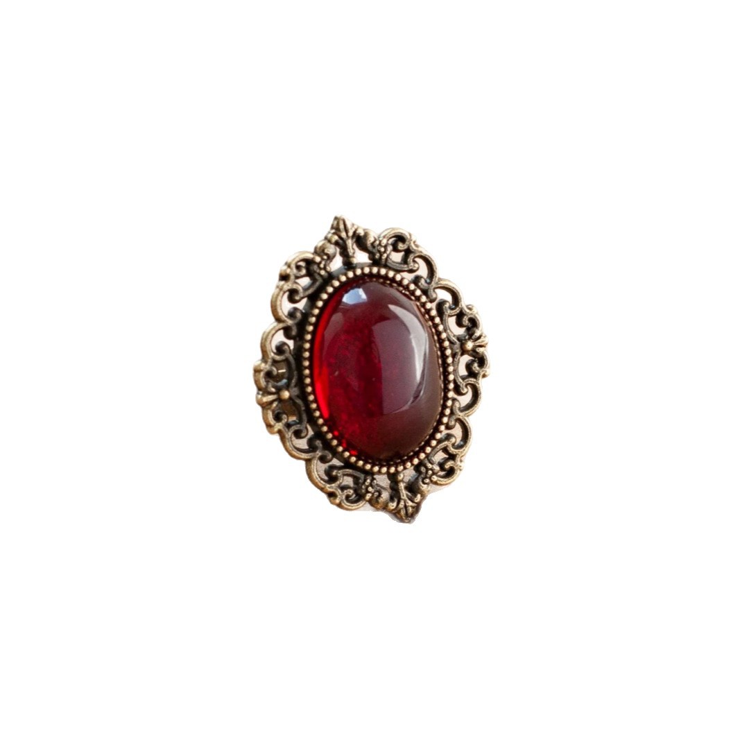 Victorian Gothic Ring with Black Onyx Gemstone, Adjustable Band, Multicolored Style, Medieval Lace Pattern