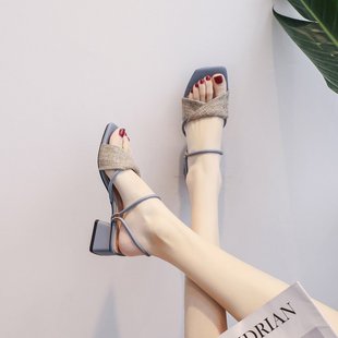 2024 New Summer Thick Heeled Mid-heeled Fairy Style Matching Skirt Two-wear Elegant Small Fresh High-heeled Sandals for Women