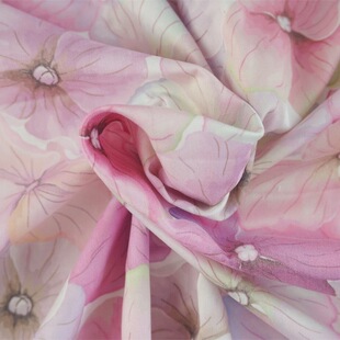 New Polyester Cotton Light Pink Big Flower Fabric Women's dress Dress Bag Clothing