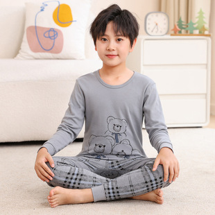 Children's Cartoon Cotton Sweater for Autumn and Winter 2024 Boys and Girls Base Underwear suit Home Clothes Pajamas Two-piece Set