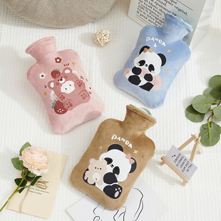 Winter heating water injection hot water bag PVC explosion-proof warm water bag detachable and washable printed plush cloth cover girl's warm handbag