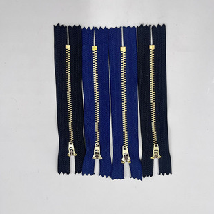 No.3 No.4 Brass Metal Zipper Jeans with Placket and Spring Head Pull Lock Casual Pants with Closed Tail Self-locking
