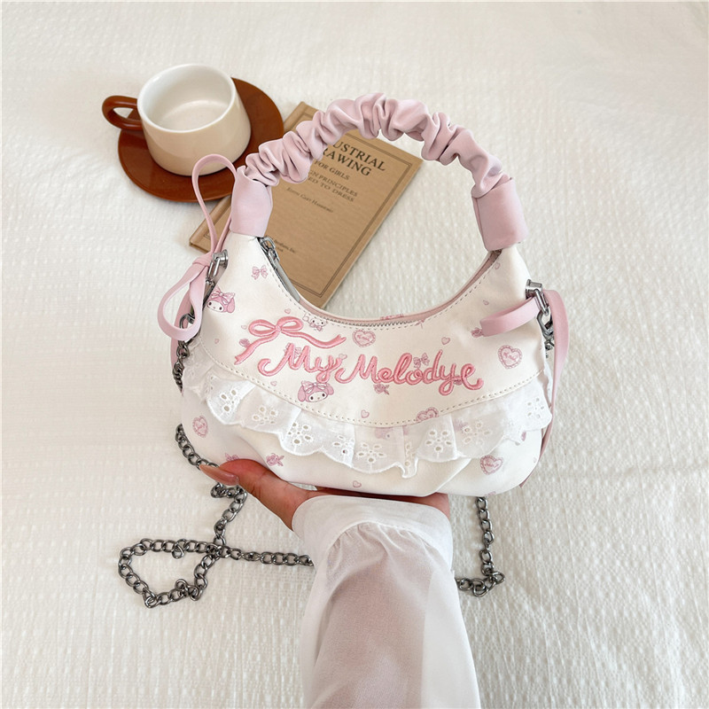 Sweet Girly Ballet-Style Embroidered Handbag for Women, Versatile Fashion Chain Bag, Commuter Shoulder Crossbody Bag