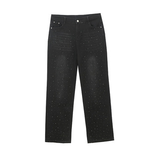 Enoch plus size women's simple hot drilling design jeans winter new straight slim pants 441933
