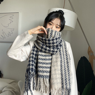 Net red scarf for women autumn and winter new student Japanese casual all-match long thick warm scarf houndstooth women