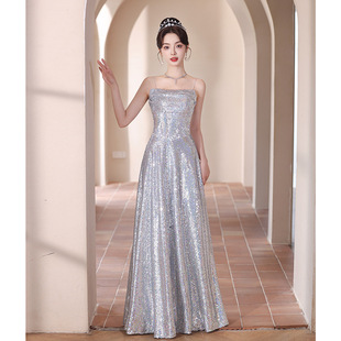 Evening Dress High-end Performance Dress 2025 New Banquet Elegant Host High-end Light Luxury Niche Sequin Long Dress