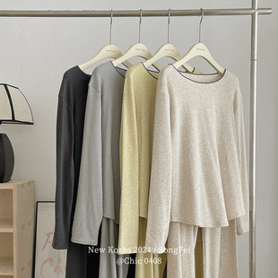 Pajamas Women's Autumn New Round Neck Pullover Long-Sleeved suit Loose Comfortable Stretch Two-Piece Outer Wear Home Clothes