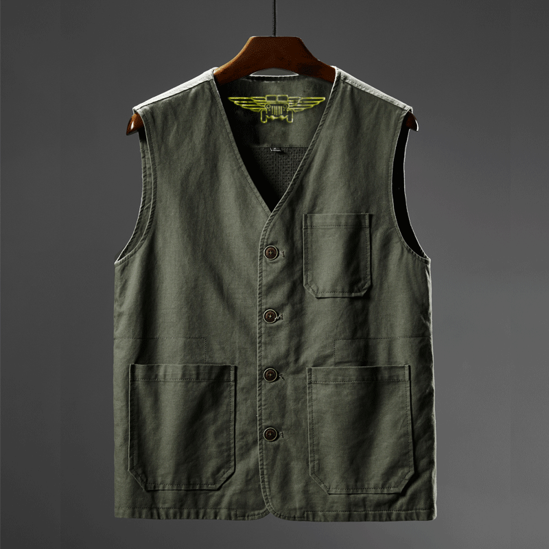 Men's plus size cotton V-neck vest middle-aged and elderly leisure fishing waistcoat Spring and Autumn work uniform foreign trade dad wear
