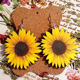 Europe and the United States popular Amazon independent station 3D wooden sunflower pattern earrings wholesale