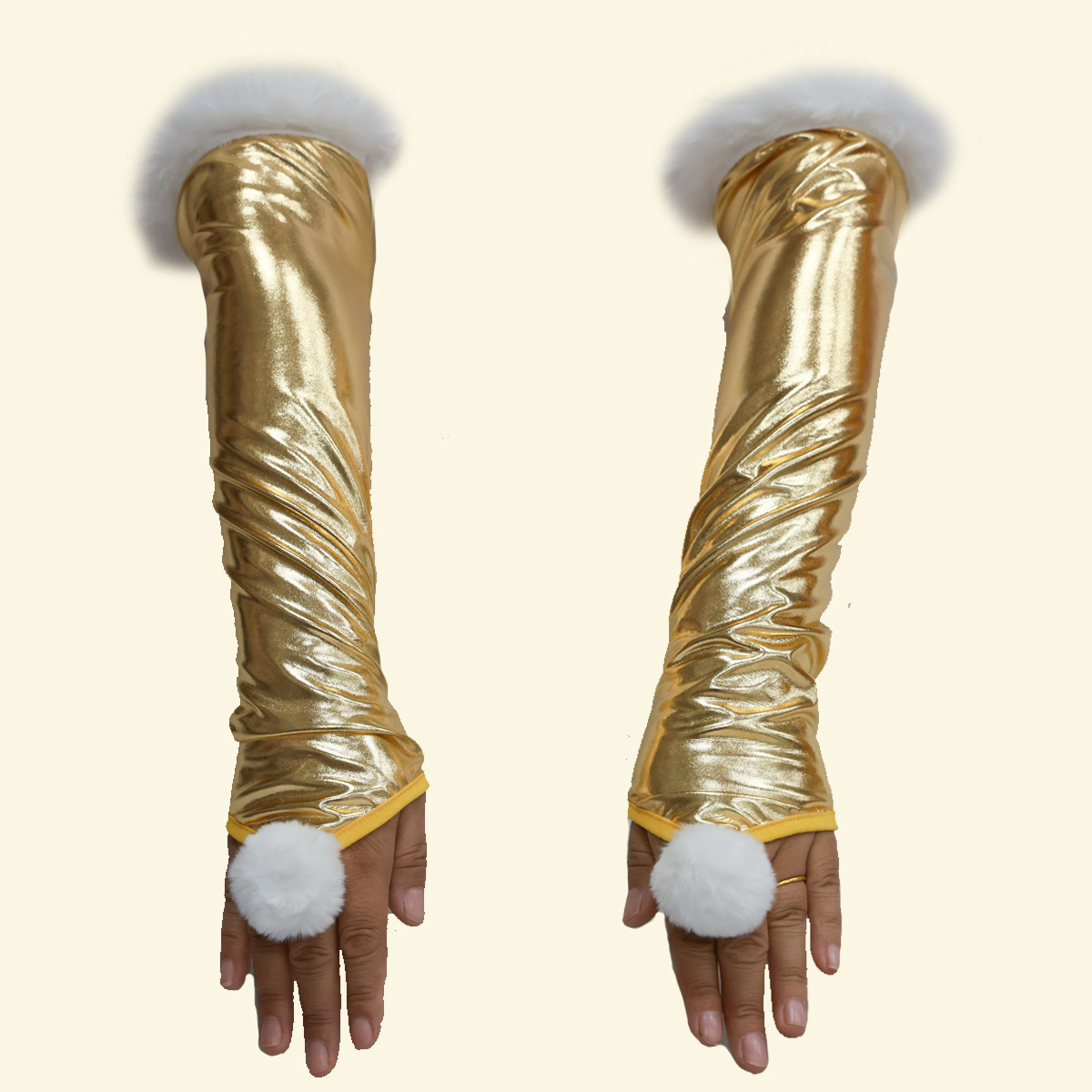 Europe and the United States cross-border supply flash reflective gloves multi-color plush gloves performance group party fake leather gloves