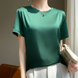 25 Summer New Silk Short-sleeved T-shirt Women's Acetic Acid Satin Elegant Slimming Loose Inner Suit Half-sleeved Top