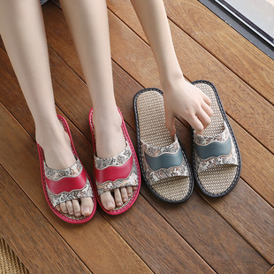 Linen Slippers Men's Summer Household Couple's Home Indoor Wood Flooring Thick Bottom Non-slip Slippers Women's Summer Outfit Slippers