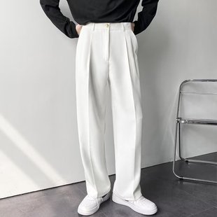 Hong Kong Style Ins Western-style Pants Men's Autumn Loose Straight Wide-leg Pendant Feeling Floor-mopping Casual Pants Non-ironing White Suit Pants