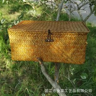 Golden grass 013N handmade straw basket with lid finishing box desktop cosmetics storage box
