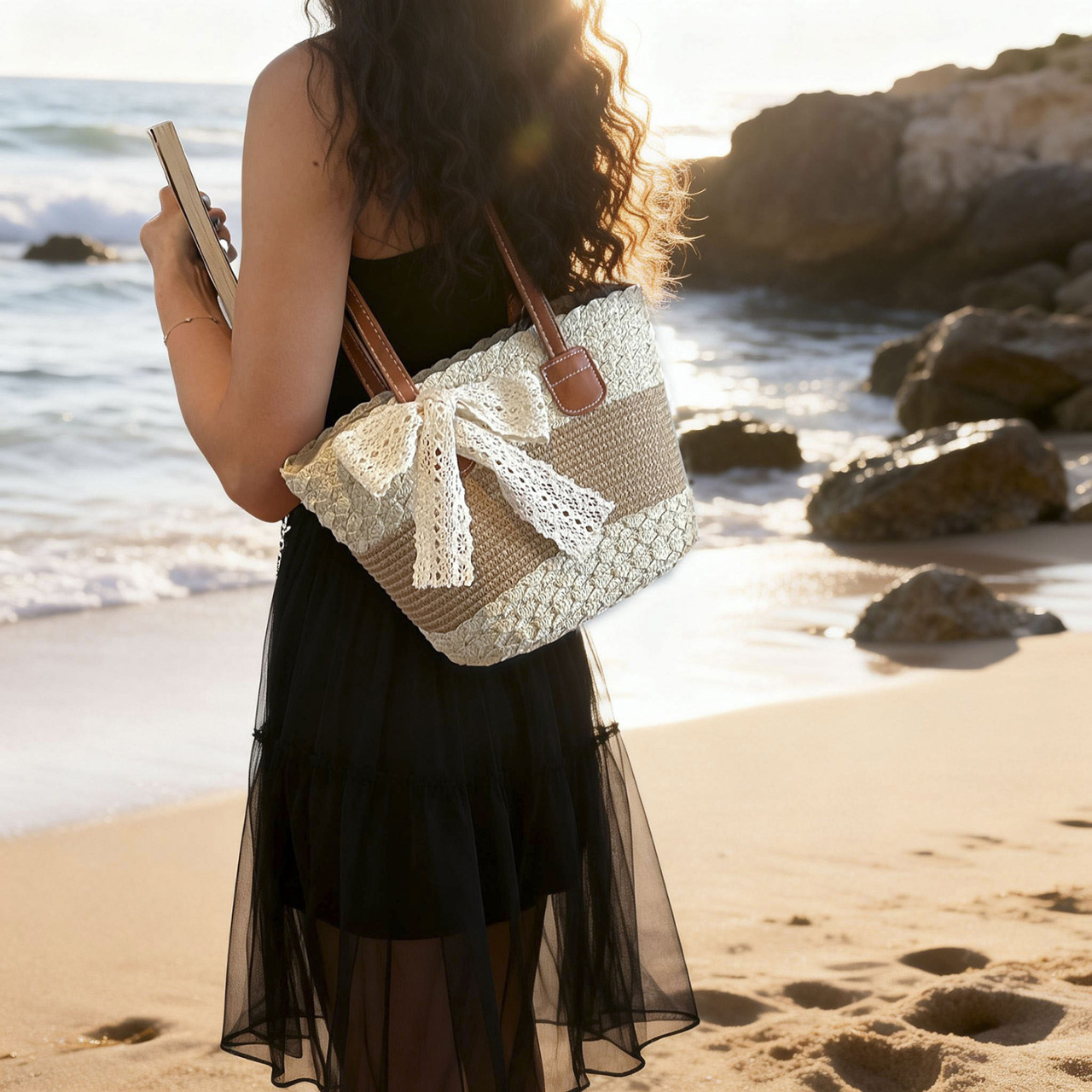 French-Style Large-Capacity Woven Straw Bag for Women, New Model Basket Shoulder Bag, Beach High-End Commuter Tote Bag