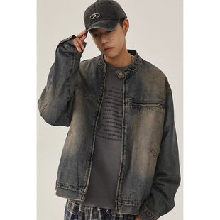 Niche retro washed distressed Denim coat men's 2023 Spring and Autumn New loose casual jacket men's top
