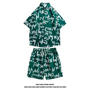 Hawaiian Retro Short-sleeved Flower Shirt Men's and Women's Couple's Beach Vacation Style Thailand vintage Antique Thin Style