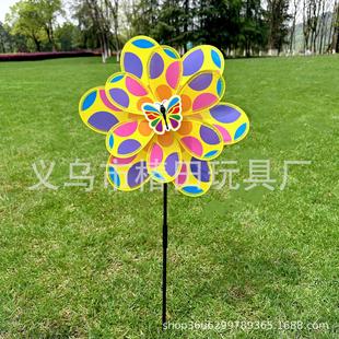 New Outdoor Decoration Large Double Layer Polka Dot Stripe Large Windmill Children's Toys Plastic Colorful Small Windmill Wholesale