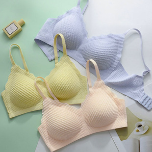 High quality wheat lace strap latex seamless underwear women's beauty back sexy small chest push up breathable bra