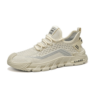 Coconut men's shoes Summer 2024 new flying woven mesh surface breathable deodorant sports casual running black daddy fashion shoes