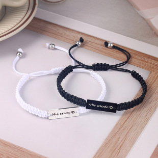 Europe and the United States new stainless steel black and white lettering hand-woven couple bracelet a pair of men and women hand rope jewelry wholesale