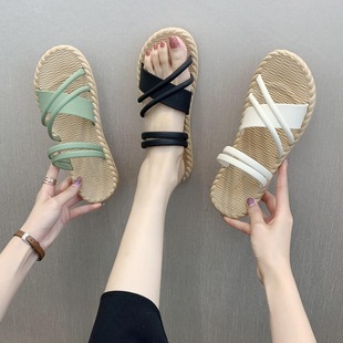 2021 New Summer Outfit Roman Style Sandals and Slippers Women's Korean Style Instagram Home Beach Fashionable Two-Wear Women's Slippers