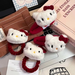 Cute Plush Kitty Sweet Ankora Red Bow Hairpin Girl's Bangs Side Shattered Hairpin BB Clip
