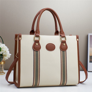 2024 New Color Contrast Handbag Cross-border Large Capacity Simple Tote Bag Atmospheric Commuter Bag for Women