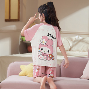 Modal Girls Pajamas Summer 2025 New Thin Short Sleeve Children's Cartoon Big Kids Air Conditioning Home Clothes suit