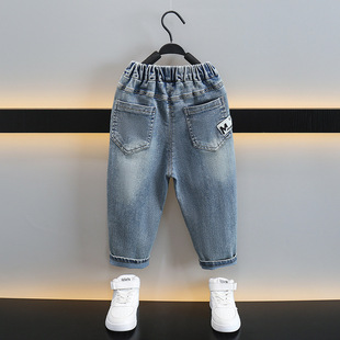 Children's Straight Jeans 2024 New Arrival Spring and Autumn Boys' Korean-style All-match Trousers Duffy Handsome Baby Autumn Pants