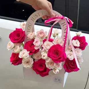 ✅ 520 Valentine's Day Gift for Girlfriend Rose Carnation Bouquet Satchel Gift Box Immortal Flower Soap Flower Gift