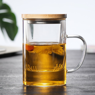 Borosilicate glass water Cup Guanshan cup tea separation tea cup filter three-piece cup bamboo cover Cup Tea Cup