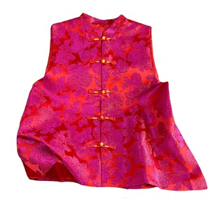 Rose Red Jacquard Vest Women's new retro Chinese cheongsam collar young national fashion buckle top