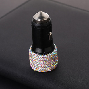 Fashion Diamond-embedded broken window hammer car charger double USB aluminum alloy rhinestone car charger 1.0A/2.4A fast charge car charger
