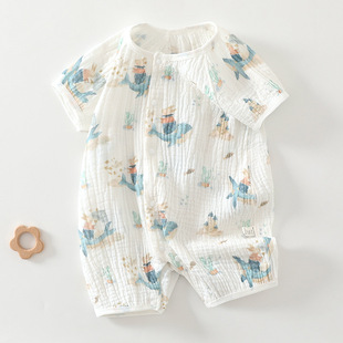 Anyang baby children's clothing baby jumpsuit category a pure cotton gauze climbing clothing baby pajamas fresh summer thin short sleeve