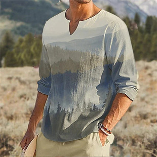 European and American STyle Cross-border New Small V Neck Long-sleeved Men's GraffiTi Muscle Casual Original Slim Pullover T-shirT
