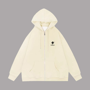 Foreign Trade Autumn and Winter Small Label Hooded Cardigan Sweater Fashion Printed Hot Stamping Loose plus size British Youth Zipper Top