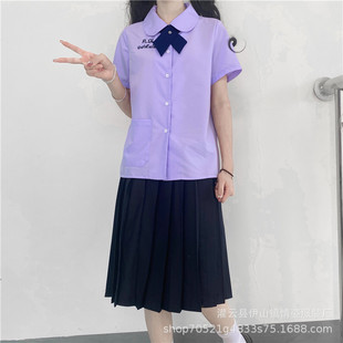 Thai Middle School Uniform Girls Lilac Same Style Shirt Skirt Summer Thai School Uniform JK Uniform Class Clothes
