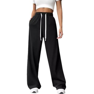Amazon Cross-border Foreign Trade European and American Women's 2024 Autumn and Winter Loose Straight High Waist Wide Leg Casual Sports Pants