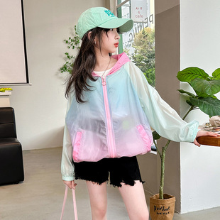 Girls' Summer Sun Protection Clothing 2024 New Girls' Summer Air-conditioning Shirt Jacket Fashion Gradient Skin Clothing