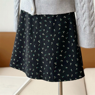Korean Style Floral Skirt Women's High Waist A- Line Skirt Thickened Anti-running Skirt Skirt Age-reducing Skirt