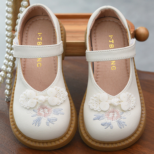 Girls' Leather Shoes Children's Princess Shoes 2025 New Ladies Performance Horse-faced Skirt Shoes Antique Hanfu White Shoes