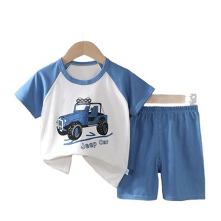 New Summer Kidsren's Pure Cotton Short-Sleeved Suit Boys and Girls Short-Sleeved Pants Two-Piece Set Baby Cartoon T-Shirt Trendy a
