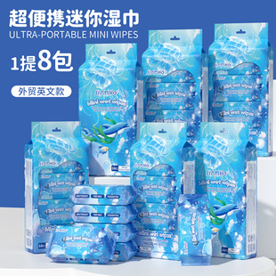 Cross-Border Pure Water Mini Wet Wipes Thickened Portable Wet Wipes Children's Outing Hygiene Cleaning Wipes Wholesale